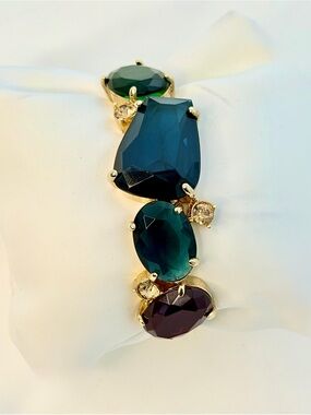 Monet Gold-Tone Bracelet with Blue, Green and Purple Faceted Stones, NWOT